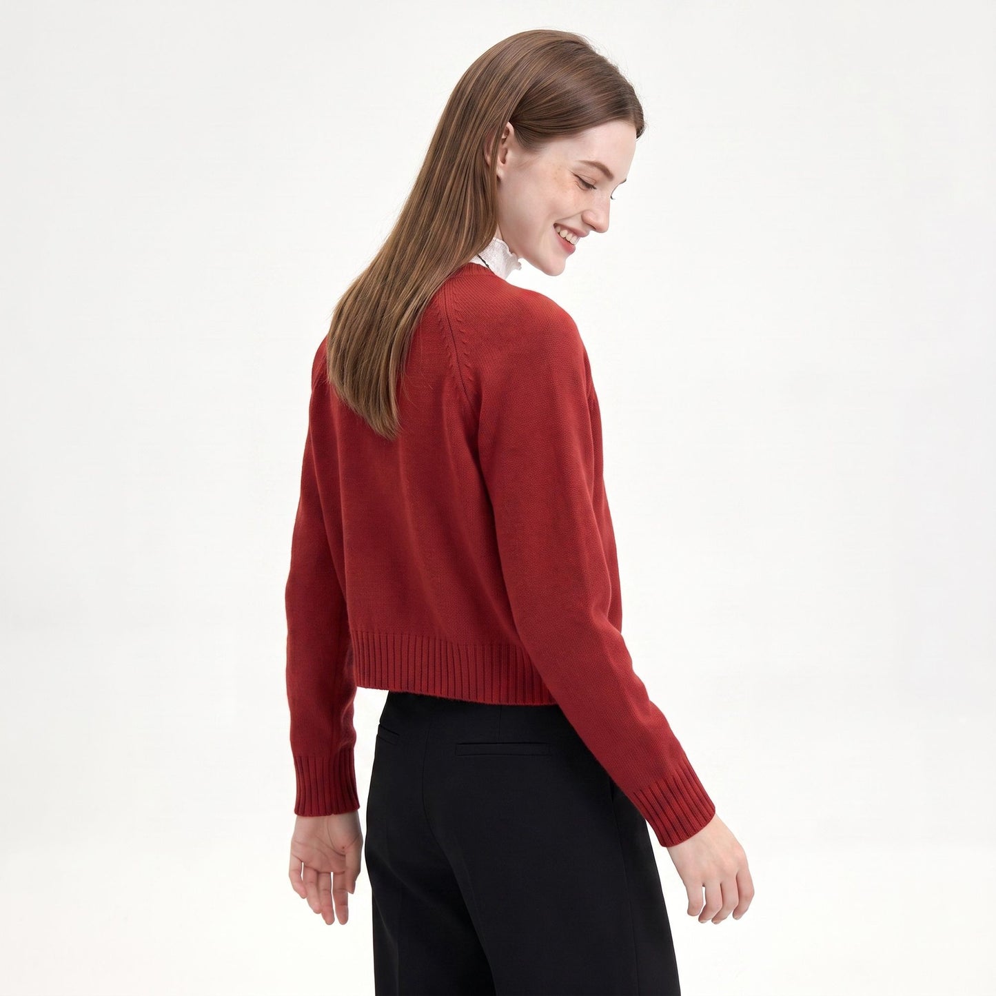 Cropped Crewneck Button-Front Cardigan Sweater