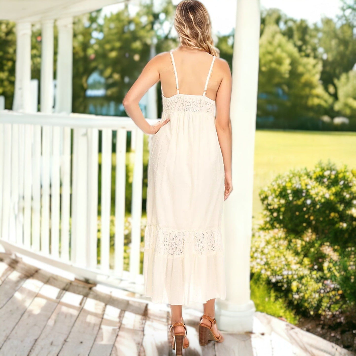 Adjustable Spaghetti Strap Sleeveless Boho Lace Maxi Dress