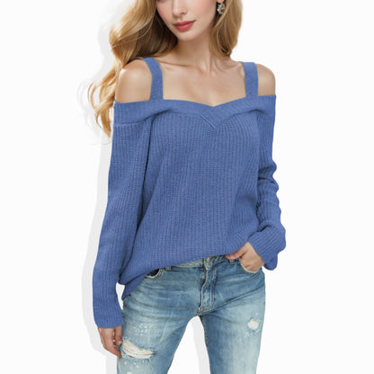 Long Sleeve Cold Shoulder Knit Pullover Sweater