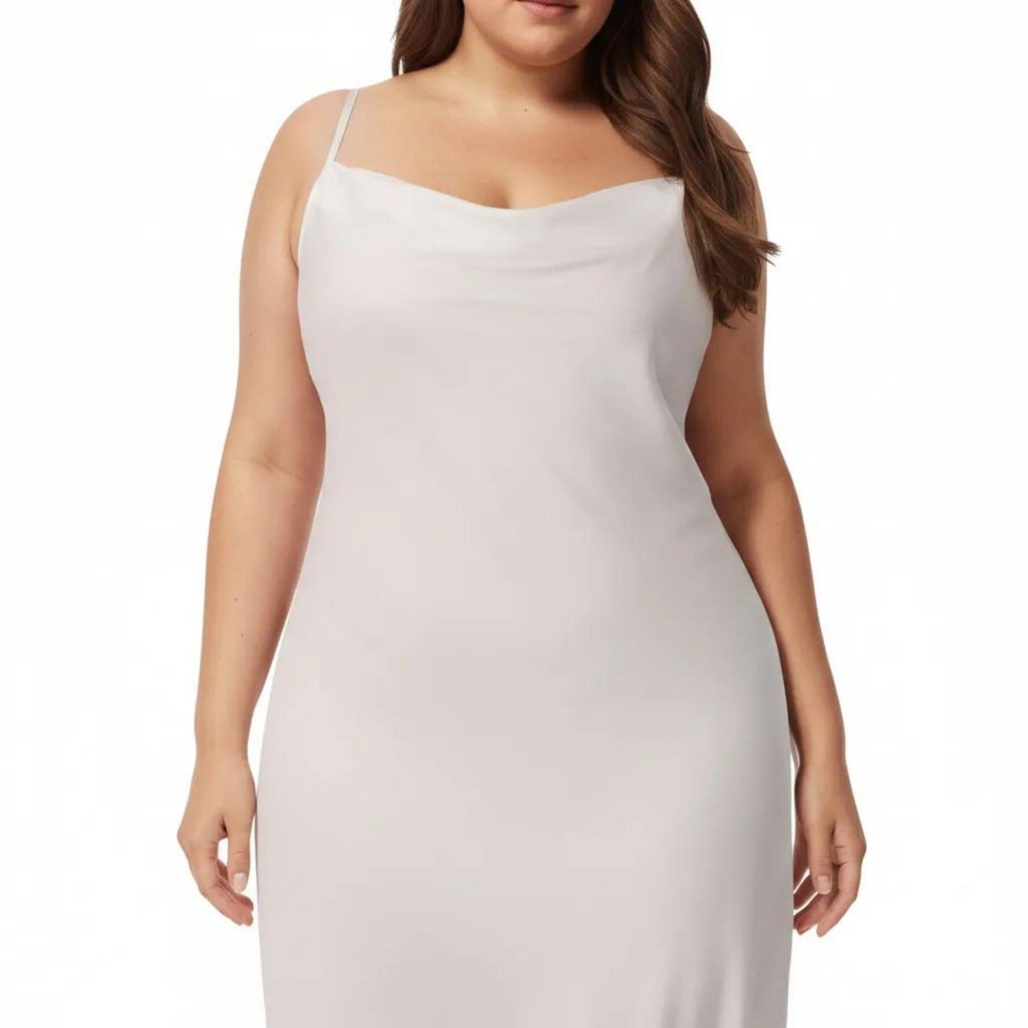 Plus Size Satin Slip Nightgown with Adjustable Spaghetti Straps Midi Length Relaxed Fit Sleepwear Dress