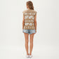 Sleeveless Floral Knit Vest Top with V-Neck Front and Button Detail