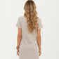Short Sleeve Collared Mini Dress with Split V Neck Textured Knit Relaxed Fit Casual Dress