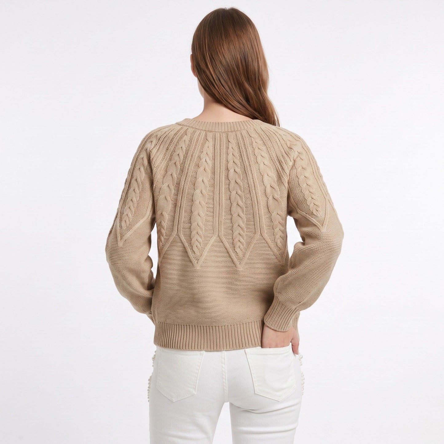 Cable Knit Crew Neck Long Sleeve Pullover Sweater