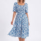 Floral Square Neck Smocked Bodice Tiered Midi Dress