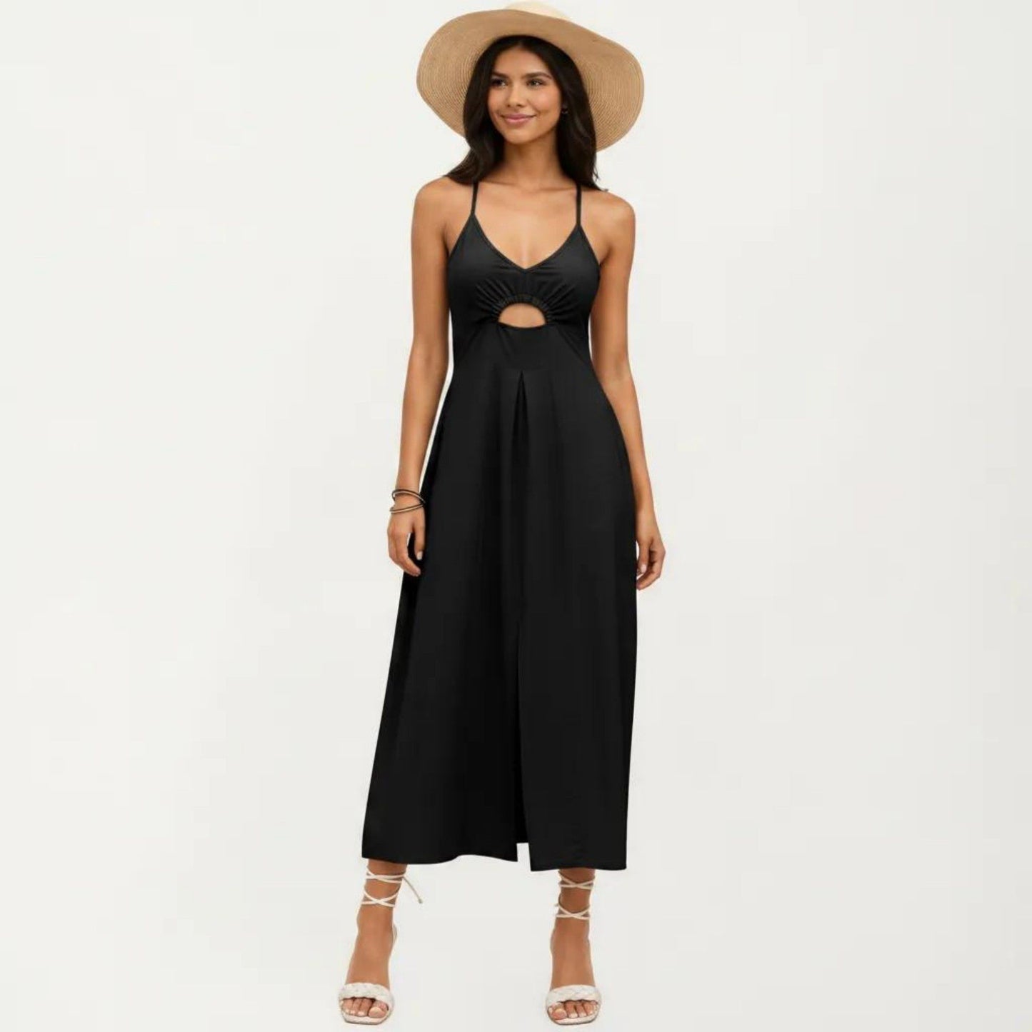 Sleeveless Maxi Dress with Cutout Front and Smocked Back