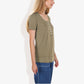 Solid Round Neck Short Sleeve Top with Decorative Buttons