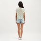 Short Sleeve Striped Crochet Knit Top with Open Stitch Texture and Relaxed Fit