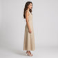 Sleeveless Round Neck Panel Seam Maxi Dress with Fitted Bodice Flowy A-Line Skirt and Soft Woven Drape