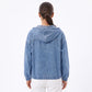 Washed Denim Hooded Pullover Jacket Long Sleeve Kangaroo Pocket Casual Outerwear