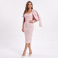 Plaid Cropped Blazer and Square Neck Midi Dress Two Piece Set