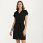 Short Sleeve Button Front Shirt Dress with Collared Neckline and Adjustable Waist Tie