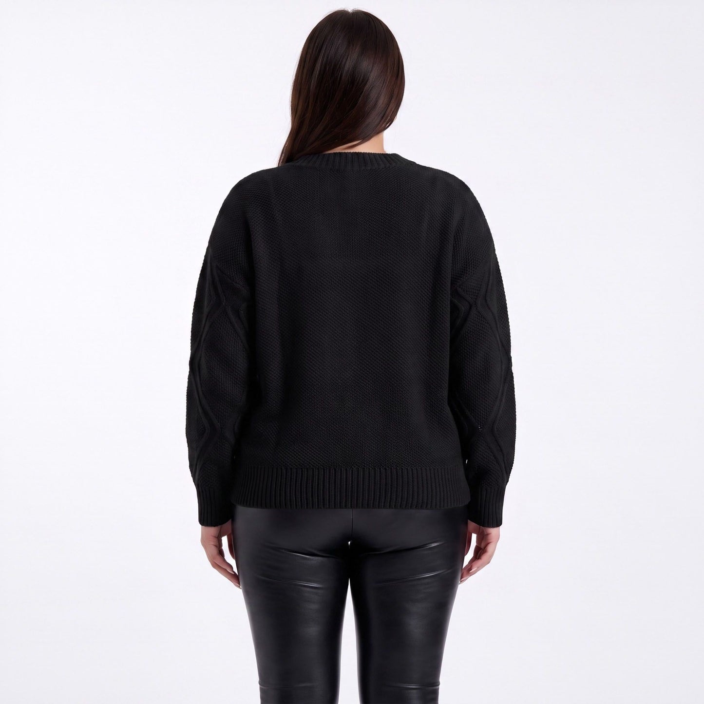 Plus Size Floral Applique Textured Crewneck Sweater