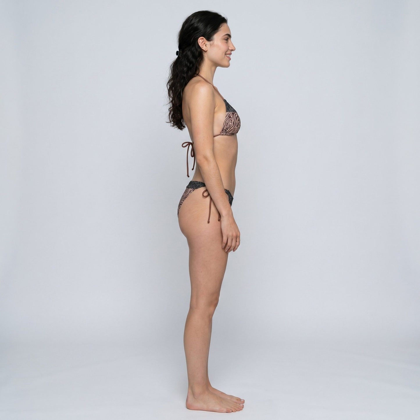 2-Piece Animal Print Triangle Bikini Swimsuit with Halter Tie Top Shimmer Trim and Side Tie Bottoms