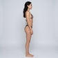 2-Piece Animal Print Triangle Bikini Swimsuit with Halter Tie Top Shimmer Trim and Side Tie Bottoms