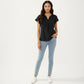 Short Sleeve Swiss Dot Top with Split Neckline and Soft Textured Fabric