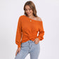 Off Shoulder Front Twist Knit Long Sleeve Sweater