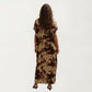 Abstract Print Maxi Kaftan Dress with Contrast Trim and Relaxed Flowy Silhouette
