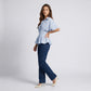 Striped Button Front Peplum Blouse with Collared Neck and Pleated Hem