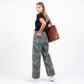 Camo Print High Rise Wide Leg Jeans Cuffed Hem Casual Denim Pants