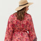 Floral Paisley Maxi Dress with Long Sleeves Adjustable Waist Tie and Flowing Relaxed Fit