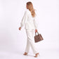 Puff Sleeve Peplum Blazer with Stand Collar and Button Front