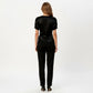 Satin V Neck Blouse with Puff Sleeves and Side Ruched Drawstring