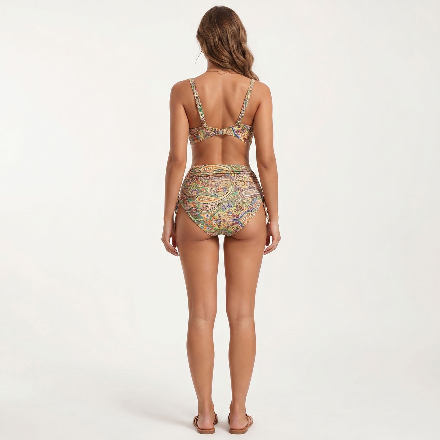 Paisley Print Maternity Bikini Set with Adjustable Side Ties and V-Neck Design