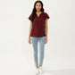 Short Sleeve Swiss Dot Top with Split Neckline and Soft Textured Fabric
