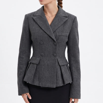 Double Breasted Peplum Blazer with Notched Lapels