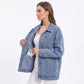 Oversized Denim Jacket Button Front Long Sleeve Casual Jean Shacket With Pockets