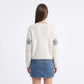 3D Floral Pearl Button Fuzzy Knit Cardigan Sweater