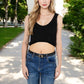 Ribbed Knit Crop Top with V-Neck and Eyelet Detailing