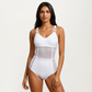 Mesh Panel One Piece Swimsuit with Ring Strap Detail and Sculpted Fit