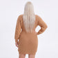 Plus Size V Neck Ribbed Waist Sweater Dress