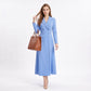 Long Sleeve Double Breasted Blazer Midi Dress with Notched Lapels