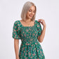 Floral Square Neck Smocked Bodice Tiered Midi Dress