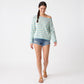 Striped Boat Neck Drop Shoulder Long Sleeve Knit Sweater