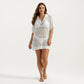 Mesh Swim Cover Up Dress with Open Knit Design Collared Neckline Short Sleeves Relaxed Fit