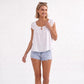Ruffle Sleeve Blouse Smocked Neck Tie Front Flowy Top