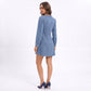 Long Sleeve Denim Mini Dress Puff Shoulder A Line Jean Dress