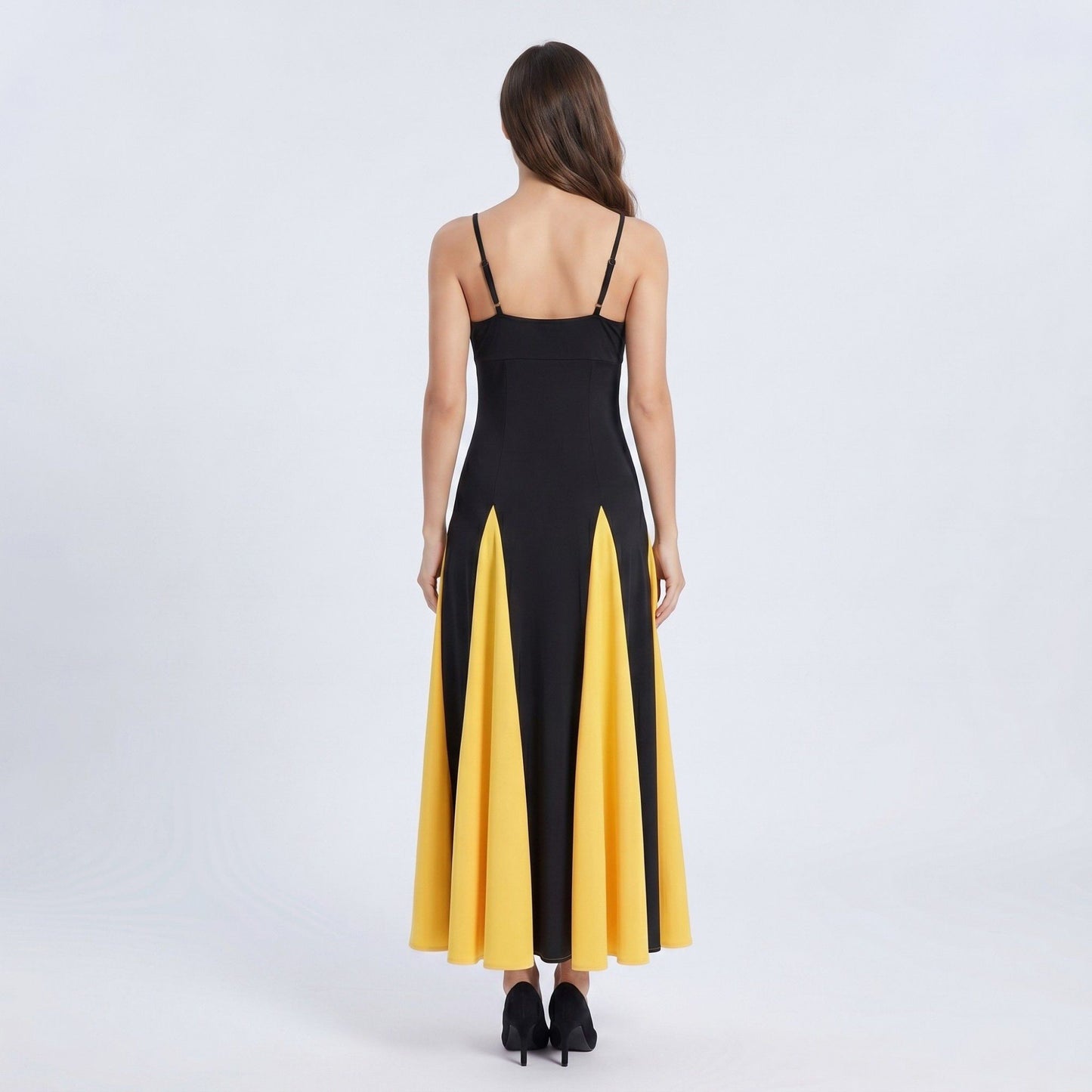 Spaghetti Strap Colorblock Fit and Flare Midi Dress