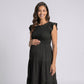 Maternity Smocked Tiered Midi Dress with Cap Sleeves and Round Neck