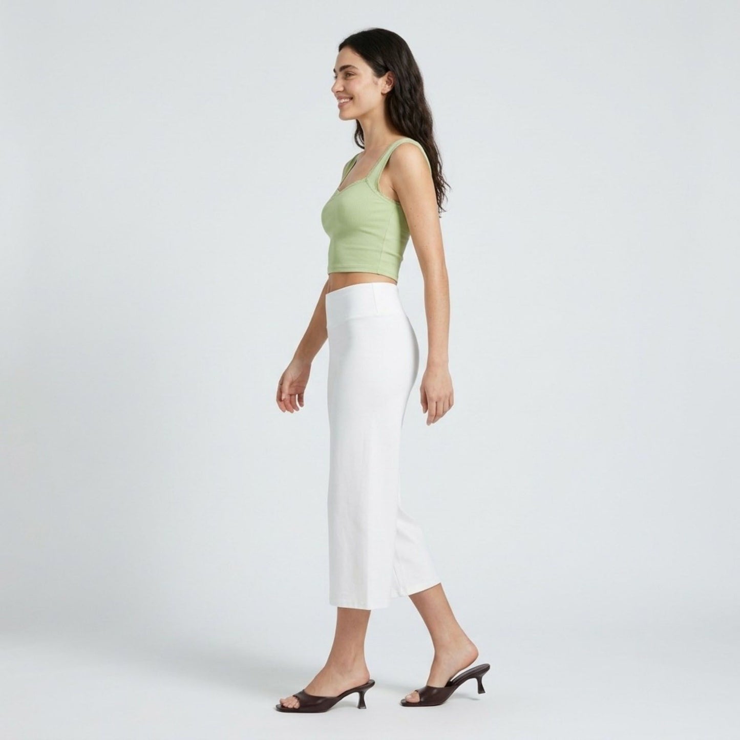 Foldover Waistband Cropped Wide-Leg Trousers