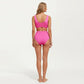 Tie-Front Maternity Bikini Set with High-Waisted Bottoms and Ribbed Texture