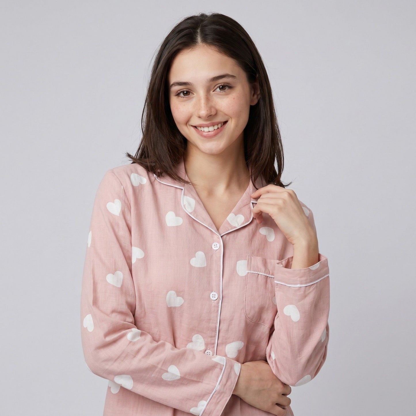 2-Piece Set Heart Print Button Front Pajama Top and Straight Leg Lounge Pants