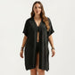 Open Front Knit Cardigan with Heart Pointelle Pattern Short Sleeves Relaxed Mid Length Fit