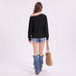 Lace Trim V Neck Long Sleeve Knit Pullover Sweater
