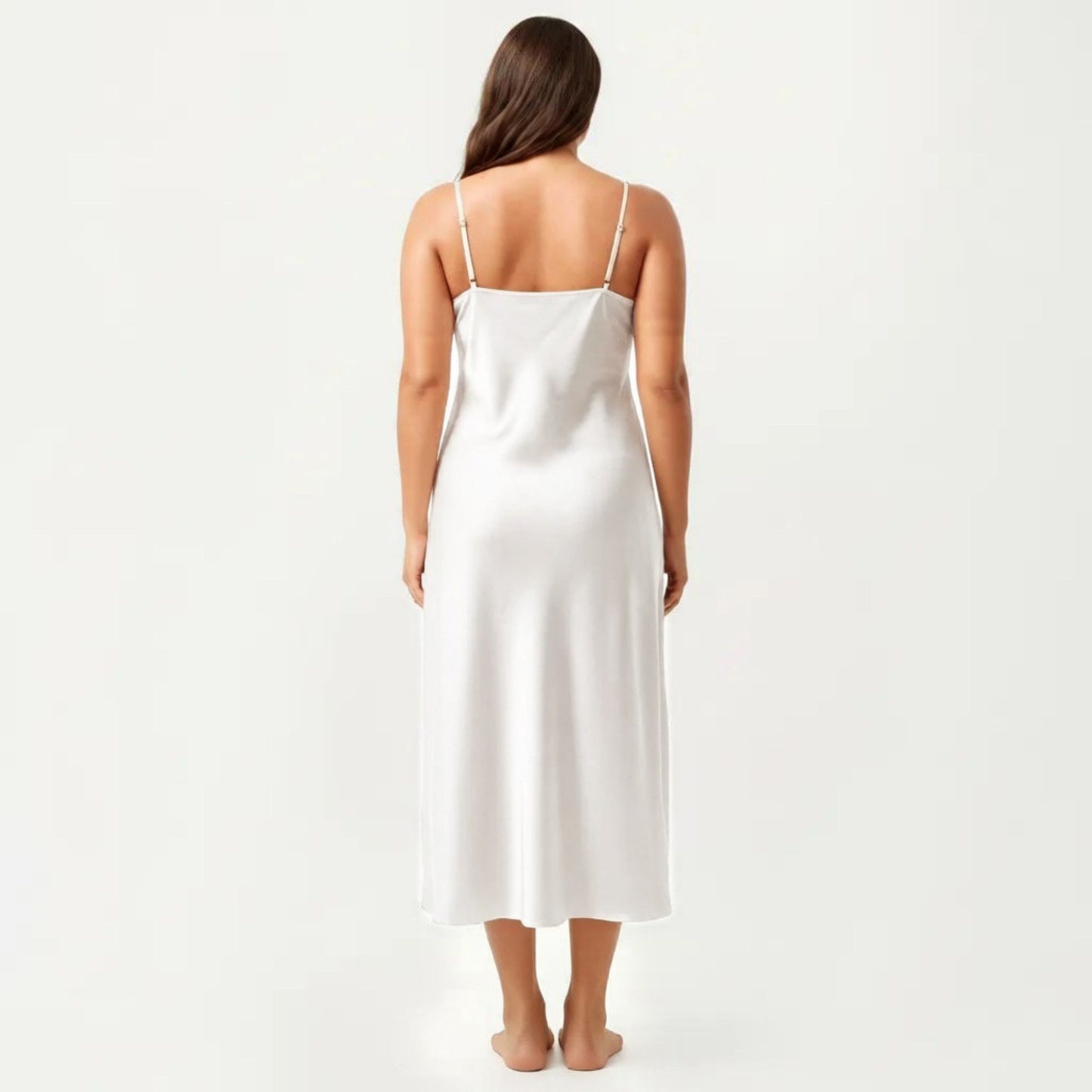 Plus Size Satin Wrap Nightgown with Lace Trim Adjustable Spaghetti Straps Side Tie Midi Length Sleepwear Dress