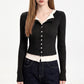 Layered Collar Ribbed Button-Front Cardigan Sweater