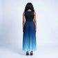 Sleeveless High Neck Pleated Ombre A-Line Maxi Dress with Flowy Skirt
